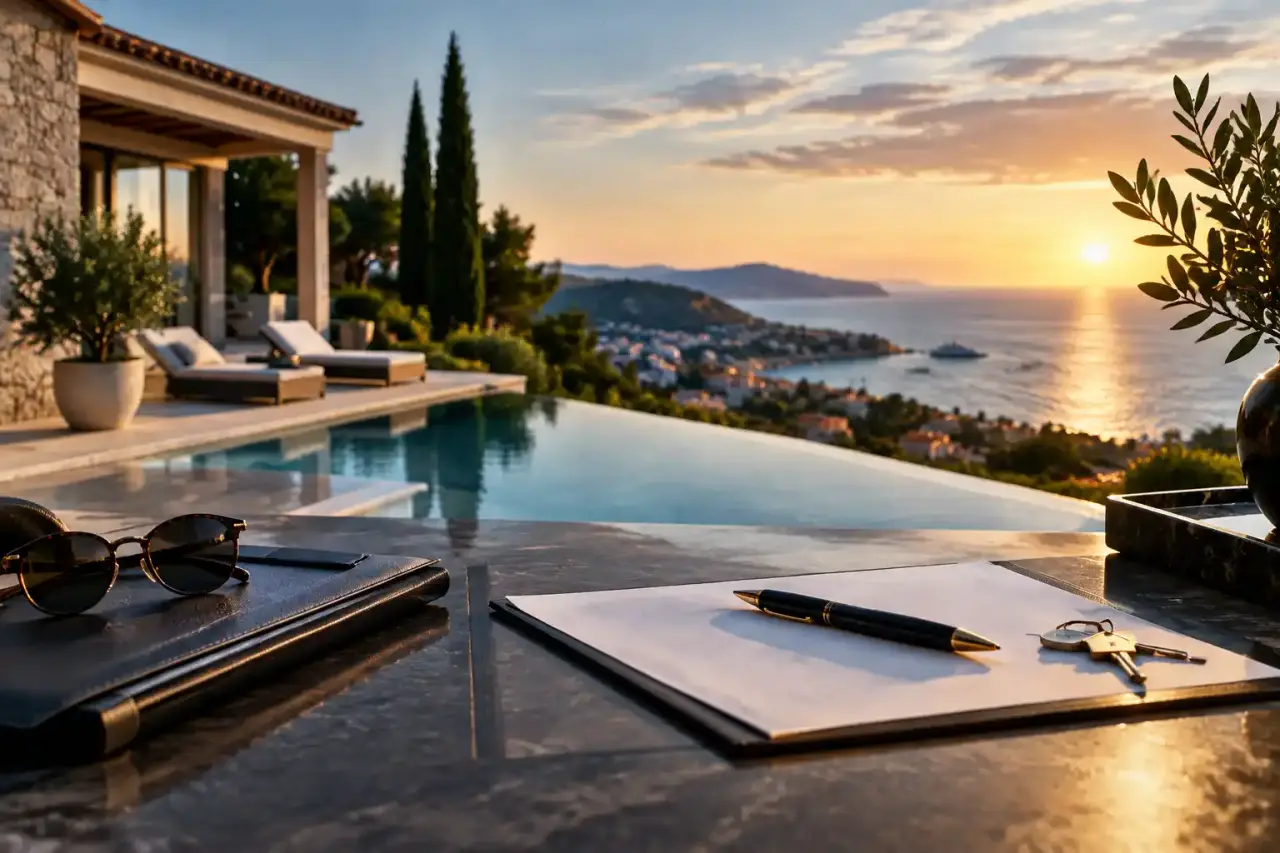 Villa de prestige au crépuscule sur la Côte d’Azur