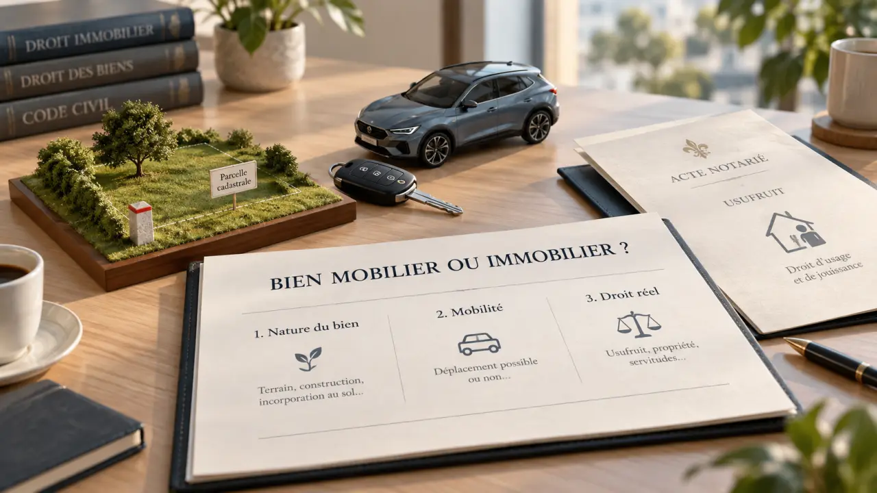 Bien mobilier ou immobilier : 3 critères juridiques pour classer un terrain, une voiture ou un usufruit