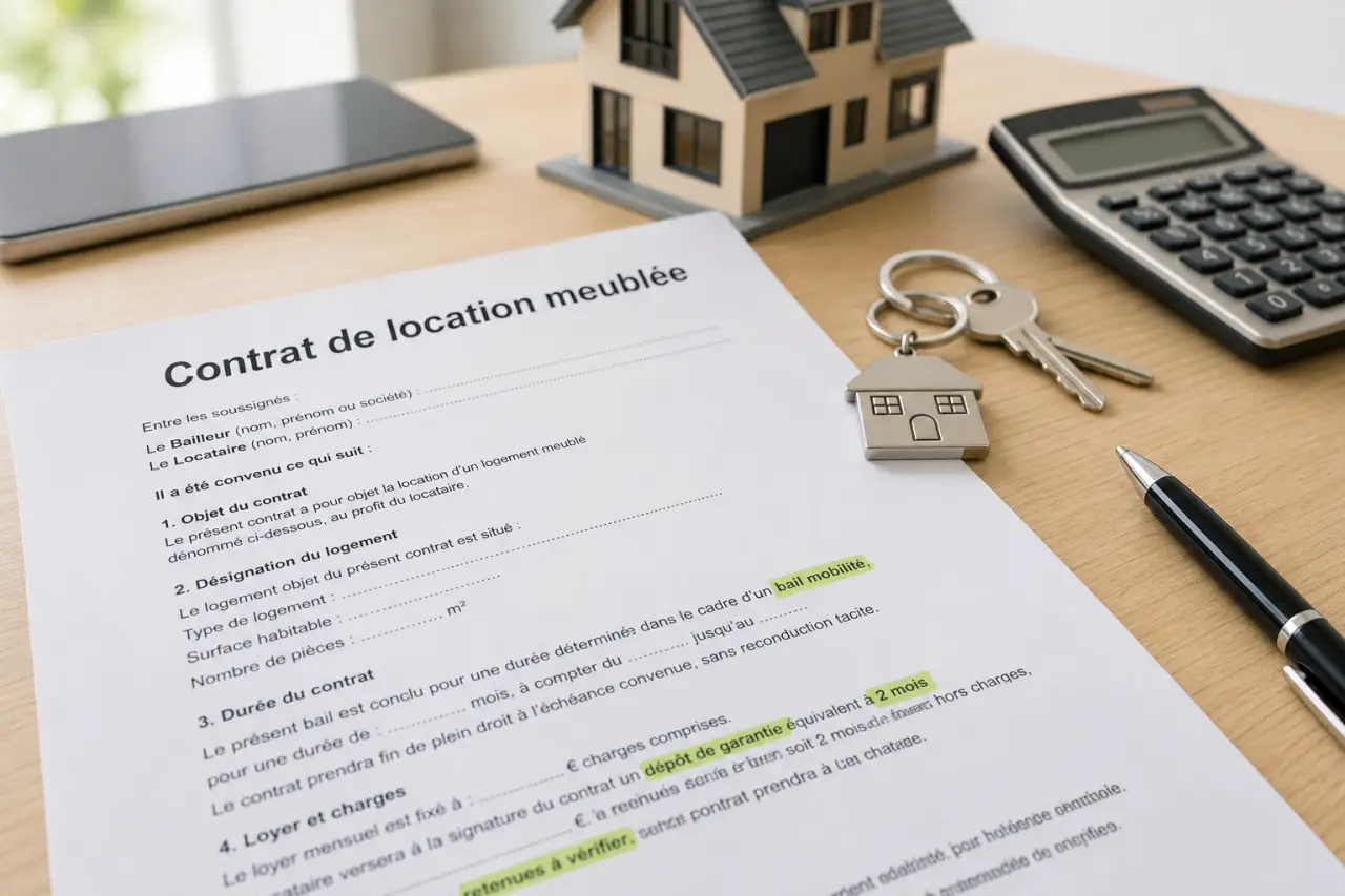 Location meublée : dépôt de garantie plafonné à 2 mois, bail mobilité et retenues à vérifier