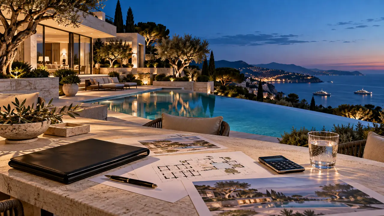 Villa contemporaine sur la Côte d’Azur au crépuscule