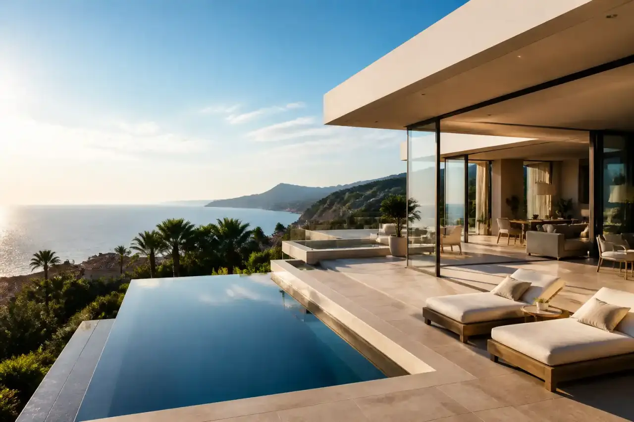 Villa de prestige au crépuscule sur la Côte d'Azur