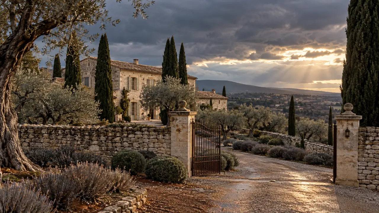 Mas provençal en hiver au cœur d'un domaine arboré