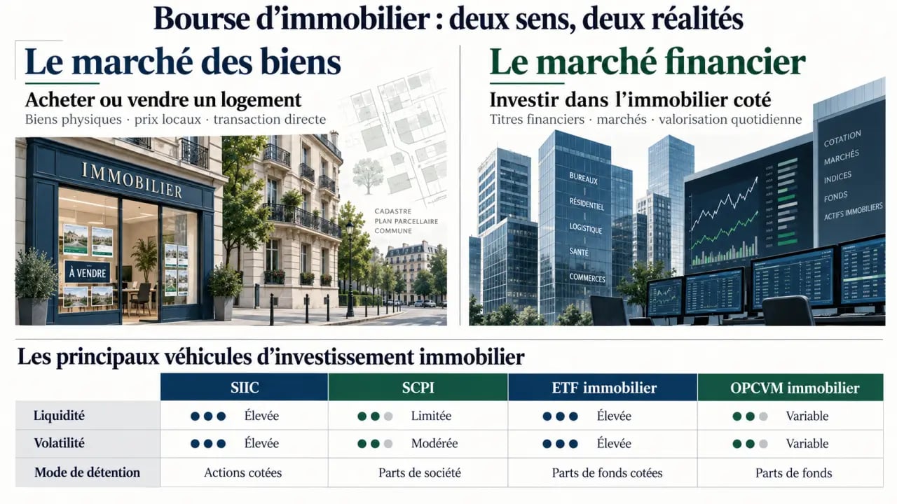 Bourse d immobilier : distinction entre agence immobilière, SIIC, SCPI, ETF immobilier et OPCVM