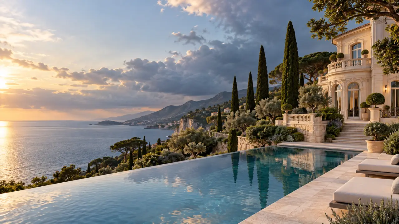 Villa contemporaine de prestige sur la Côte d’Azur au crépuscule