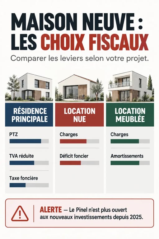 Défiscaliser une maison neuve : les leviers fiscaux selon la résidence principale, la location nue ou meublée