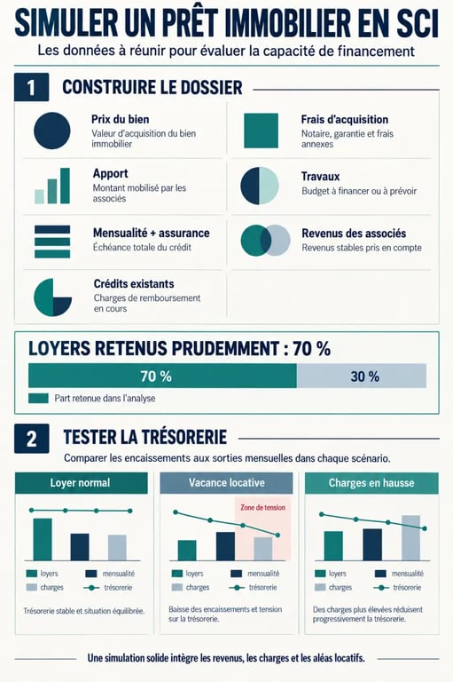 Infographie sur la simulation de prêt immobilier en SCI et les données à intégrer