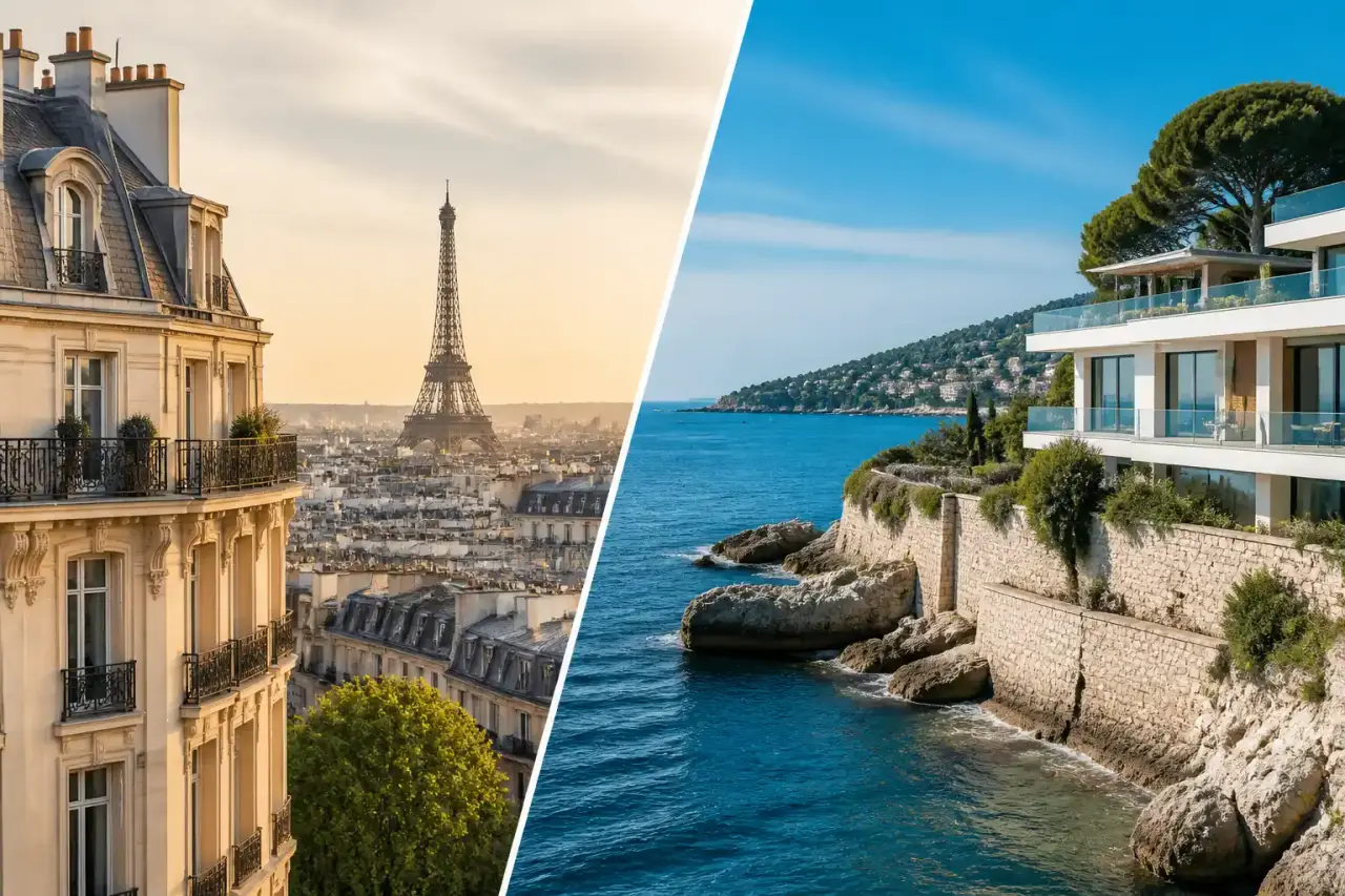 Villa contemporaine ultra-luxueuse sur la Côte d'Azur au crépuscule